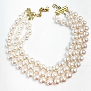 Vintage Carolee Chunky 3-Strand Pink Tint Faux Pearl Necklace